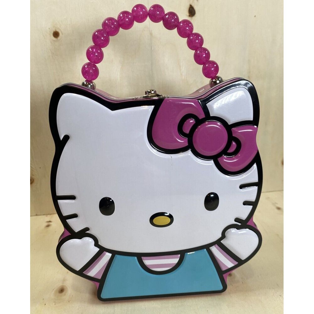 SANRIO Hello Kitty Purse Pink Teal Tin Carry Case Storage Box Anime‎ NEW